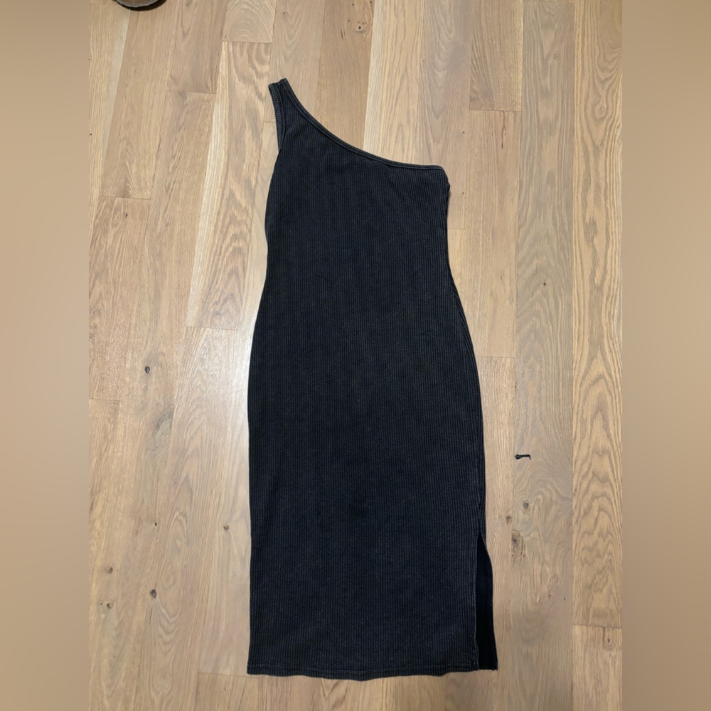 One shoulder strap grey midi dress waffle material endless blu size large